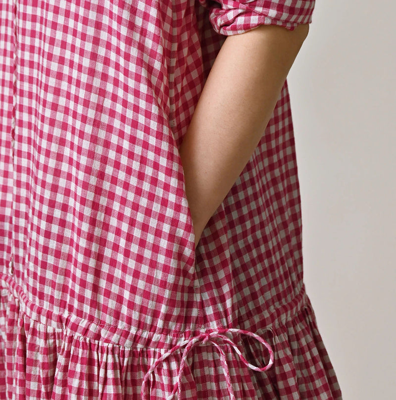 45R Gauze Gingham Frill Collar Dress - Image 12