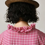 45R Gauze Gingham Frill Collar Dress