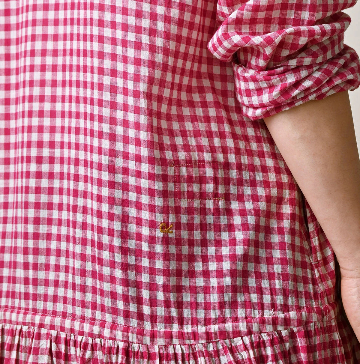 45R Gauze Gingham Frill Collar Dress