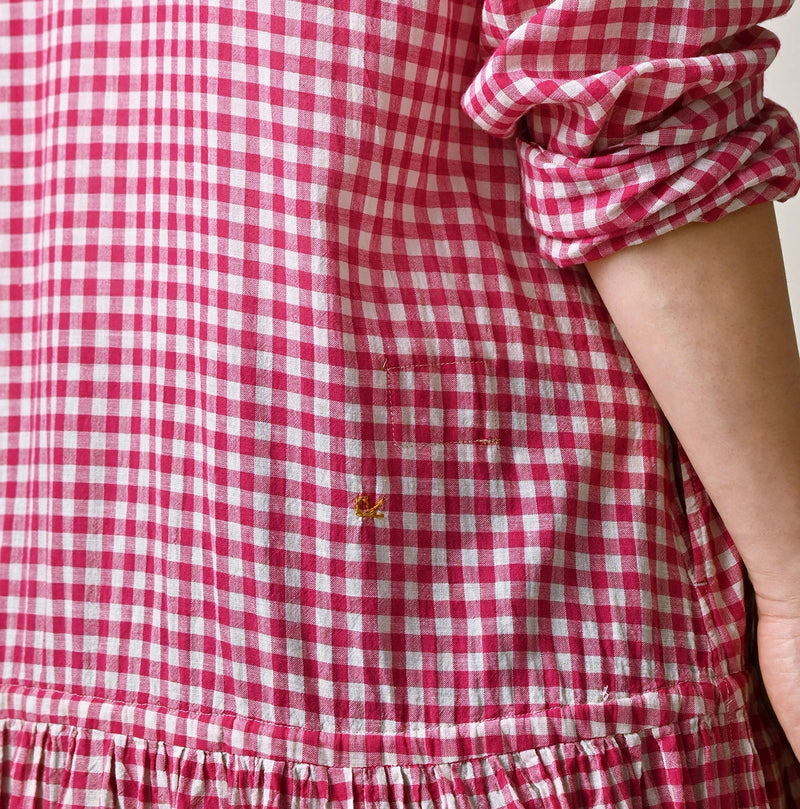 45R Gauze Gingham Frill Collar Dress - Image 15
