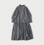 45R Indigo Gauze Gingham Frill Collar Dress