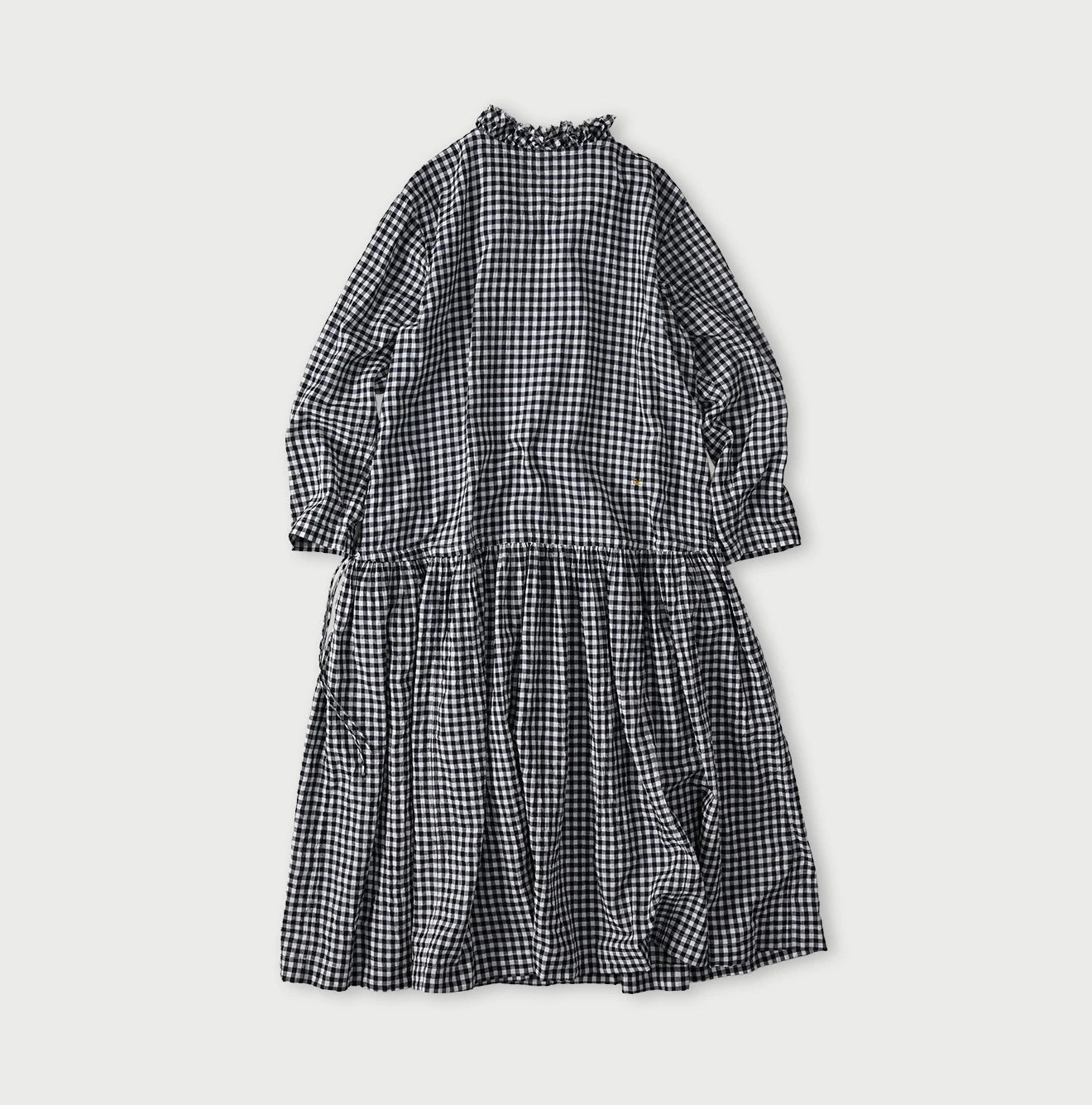 45R Indigo Gauze Gingham Frill Collar Dress - Image 15