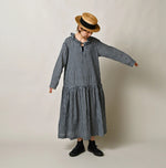 45R Indigo Gauze Gingham Frill Collar Dress