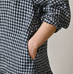 45R Indigo Gauze Gingham Frill Collar Dress