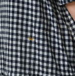 45R Indigo Gauze Gingham Frill Collar Dress