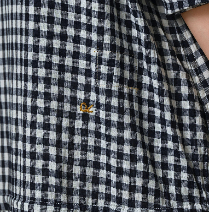 45R Indigo Gauze Gingham Frill Collar Dress - Image 10