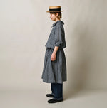 45R Indigo Gauze Gingham Frill Collar Dress