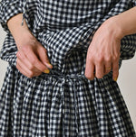 45R Indigo Gauze Gingham Frill Collar Dress