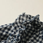 45R Indigo Gauze Gingham Frill Collar Dress