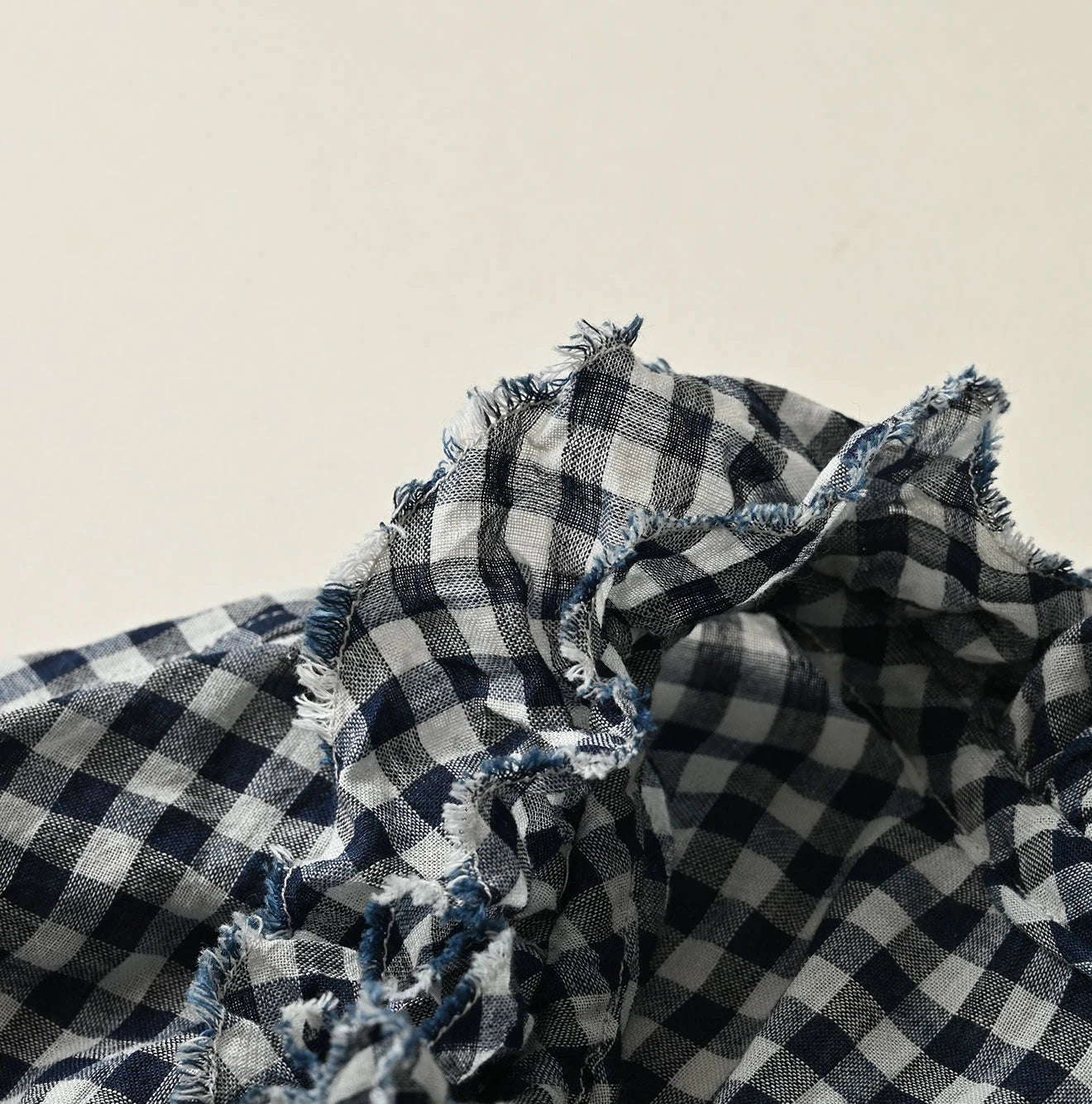 45R Indigo Gauze Gingham Frill Collar Dress - Image 17