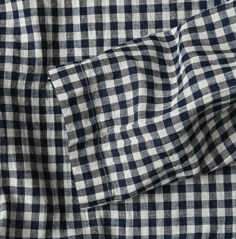 45R Indigo Gauze Gingham Frill Collar Dress - Image 19