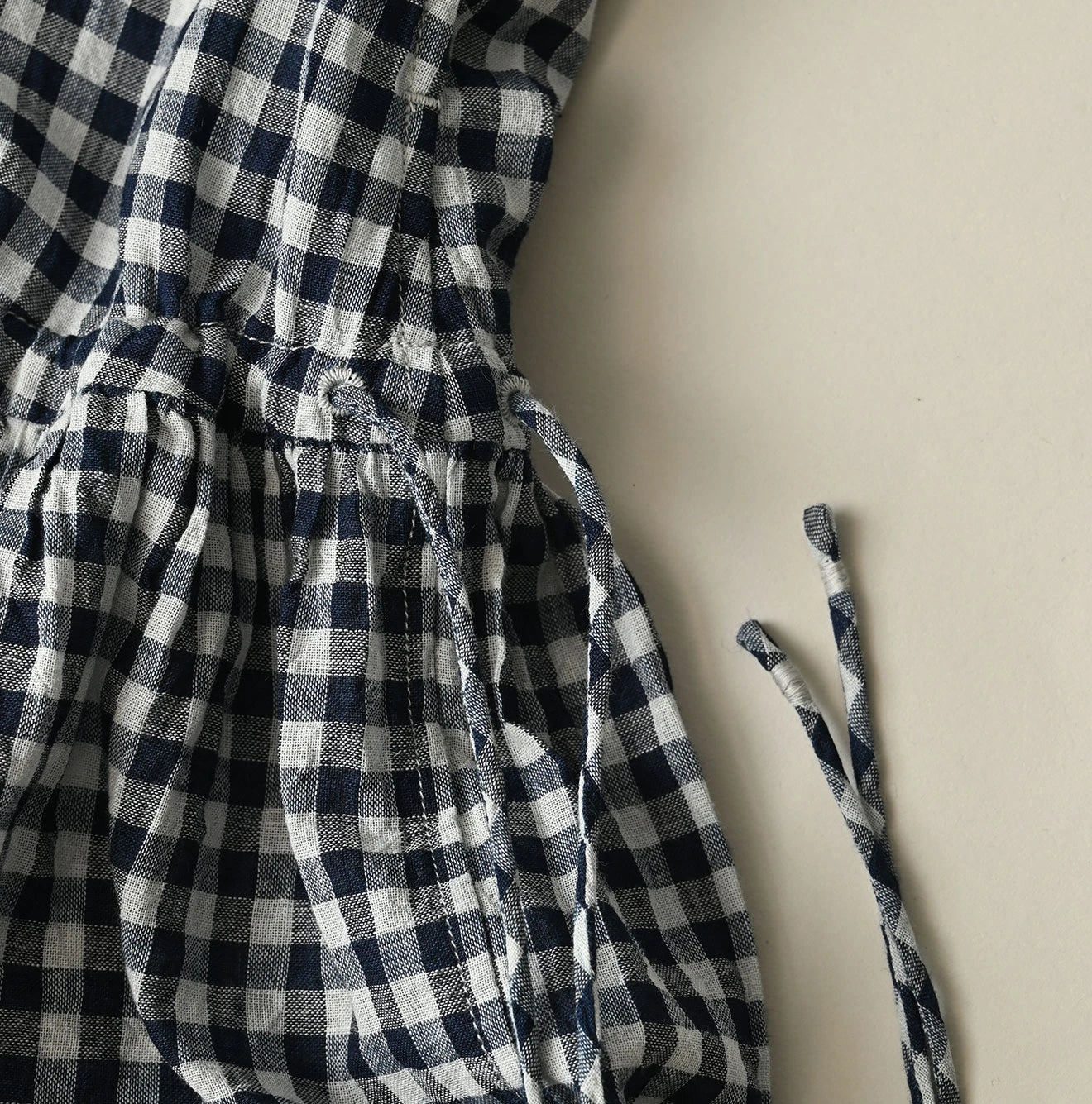 45R Indigo Gauze Gingham Frill Collar Dress