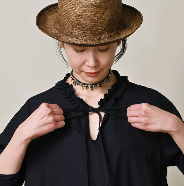 45R Indigo Batiste Frilled Collar Dress