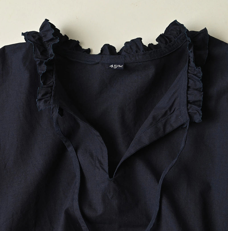 45R Indigo Batiste Frilled Collar Dress - Image 14