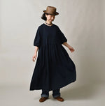 45R Indigo Tenjiku Puff Sleeve Dress