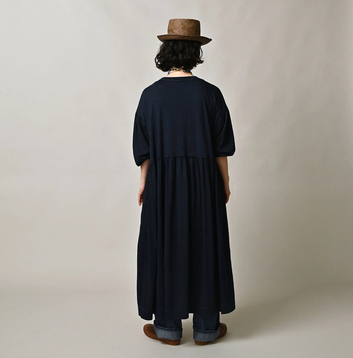 45R Indigo Tenjiku Puff Sleeve Dress