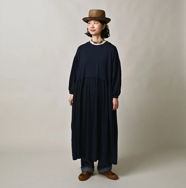 45R Indigo Tenjiku Puff Sleeve Dress