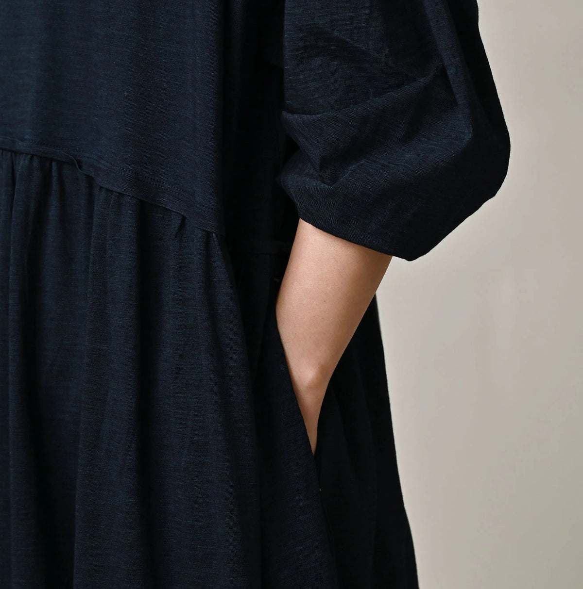 45R Indigo Tenjiku Puff Sleeve Dress