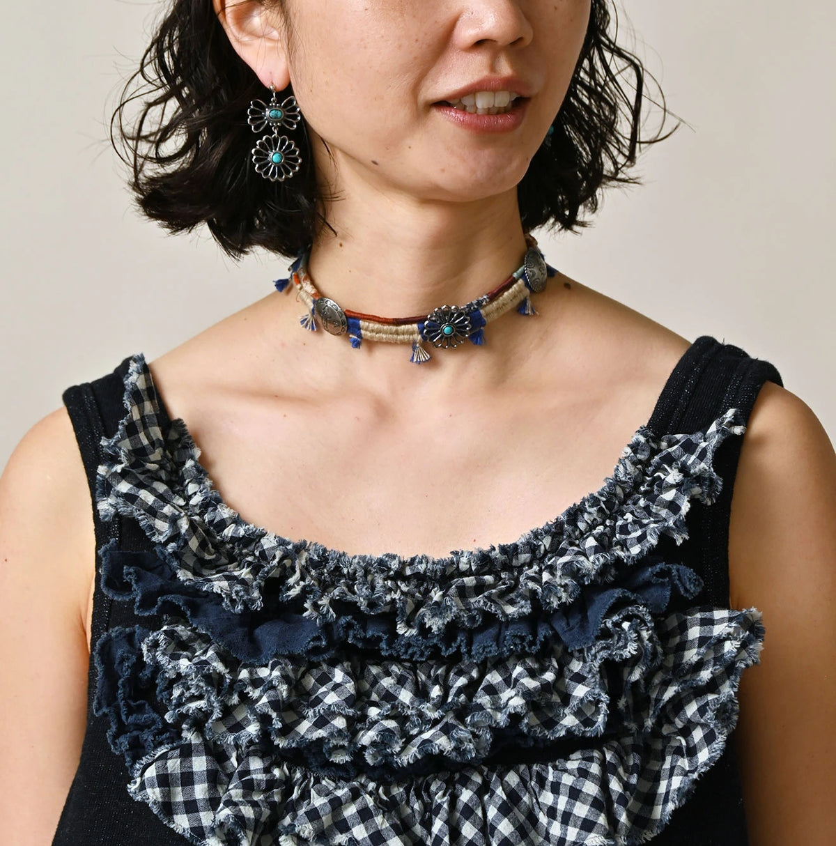 45R Indigo Mix Frill × Sweat Tank Top