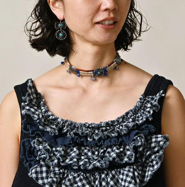 45R Indigo Mix Frill × Sweat Tank Top