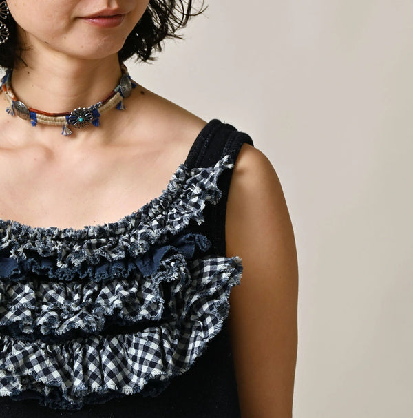 45R Indigo Mix Frill × Sweat Tank Top