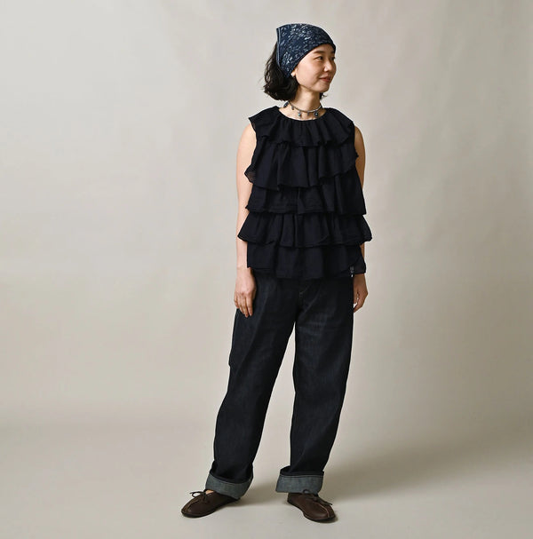 45R Indigo Tenjiku x Gauze Frilled Camisole