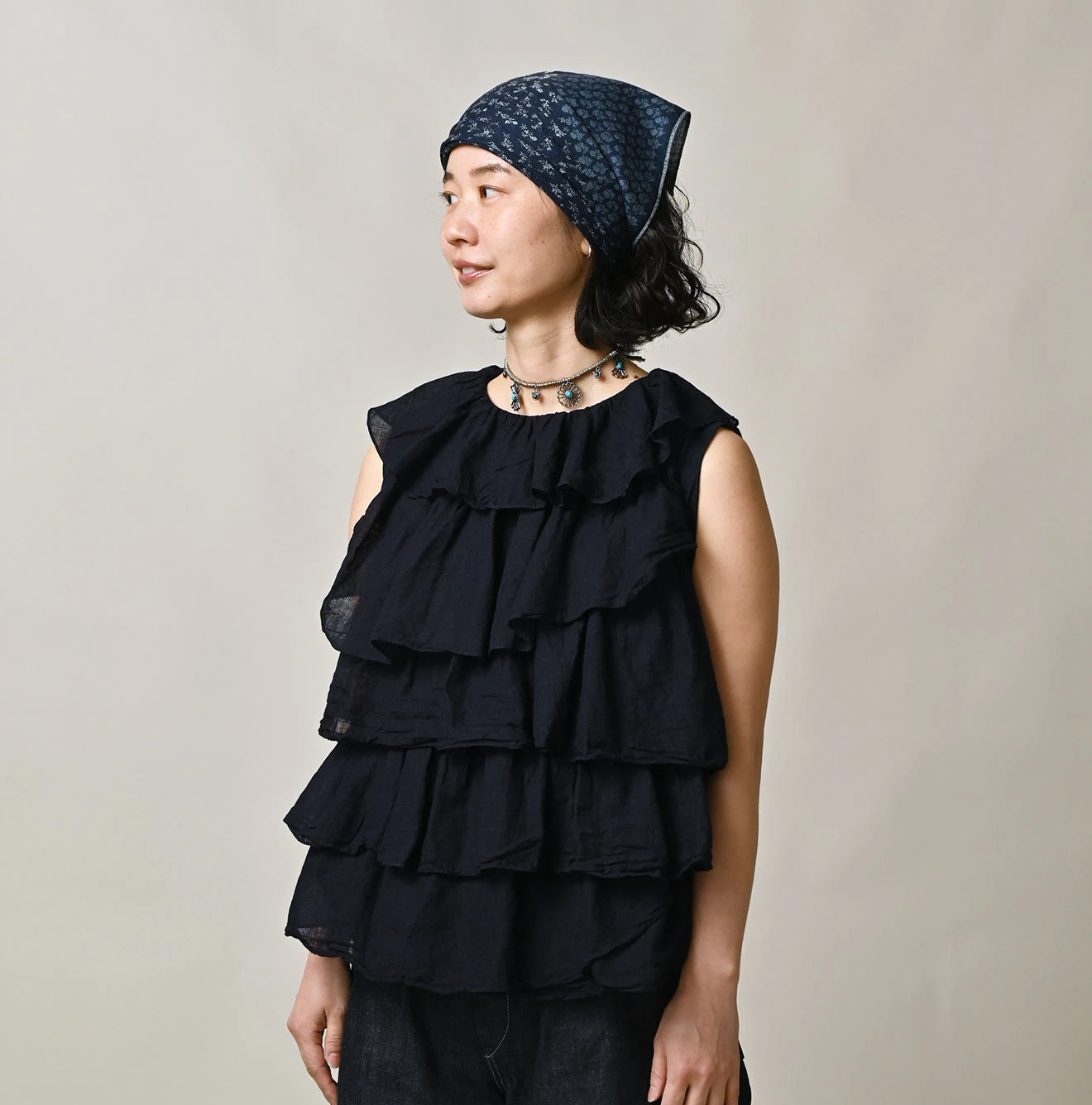 45R Indigo Tenjiku x Gauze Frilled Camisole - Image 3