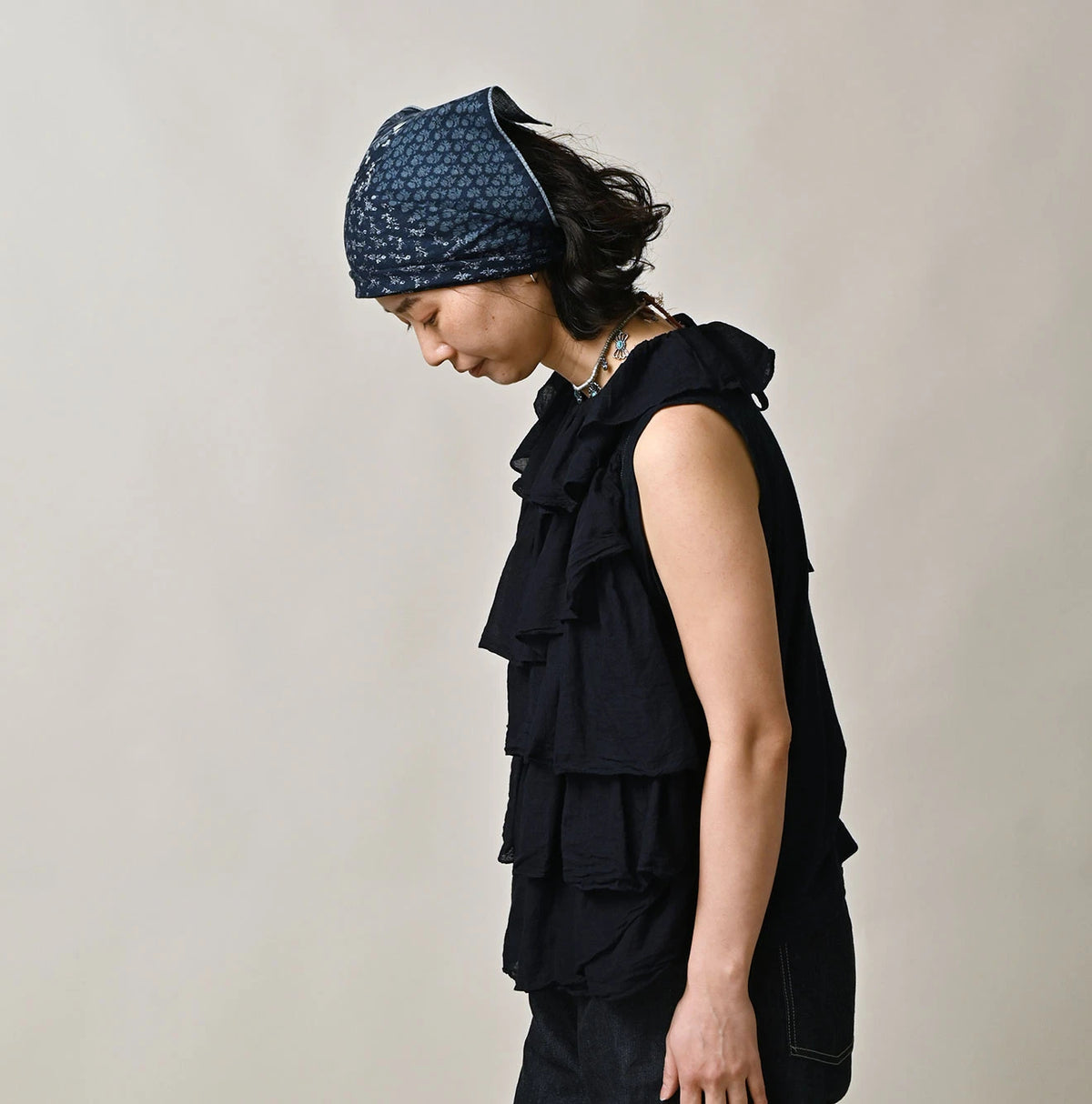 45R Indigo Tenjiku x Gauze Frilled Camisole