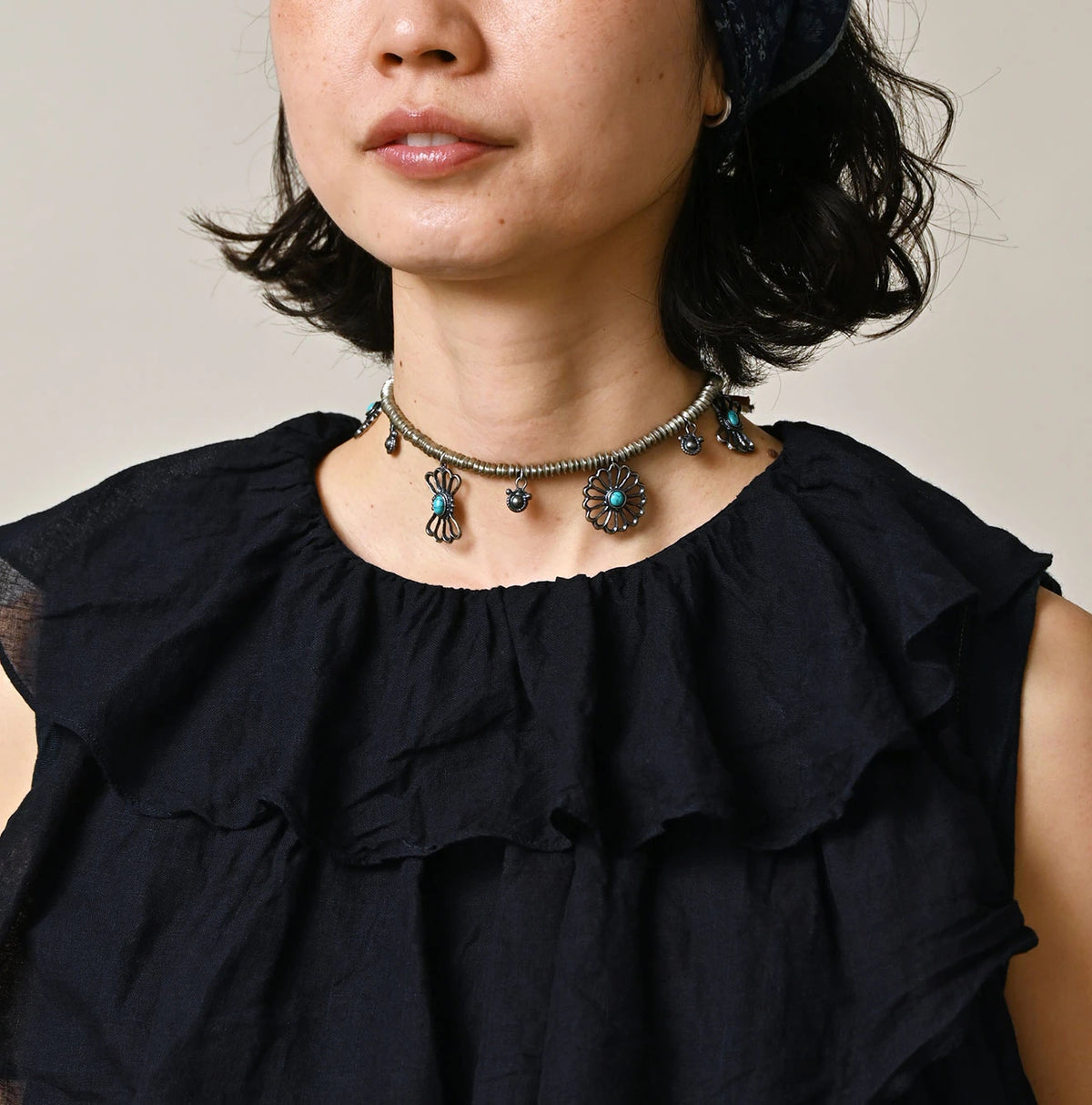 45R Indigo Tenjiku x Gauze Frilled Camisole