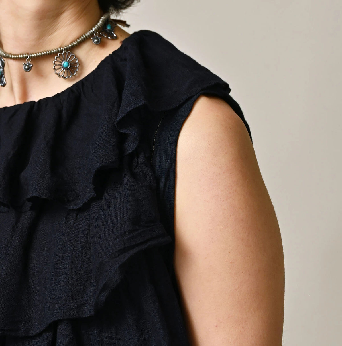 45R Indigo Tenjiku x Gauze Frilled Camisole