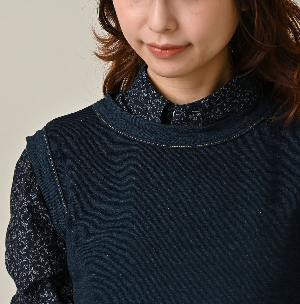 45R Indigo Cotton Fleece Sleeveless Top