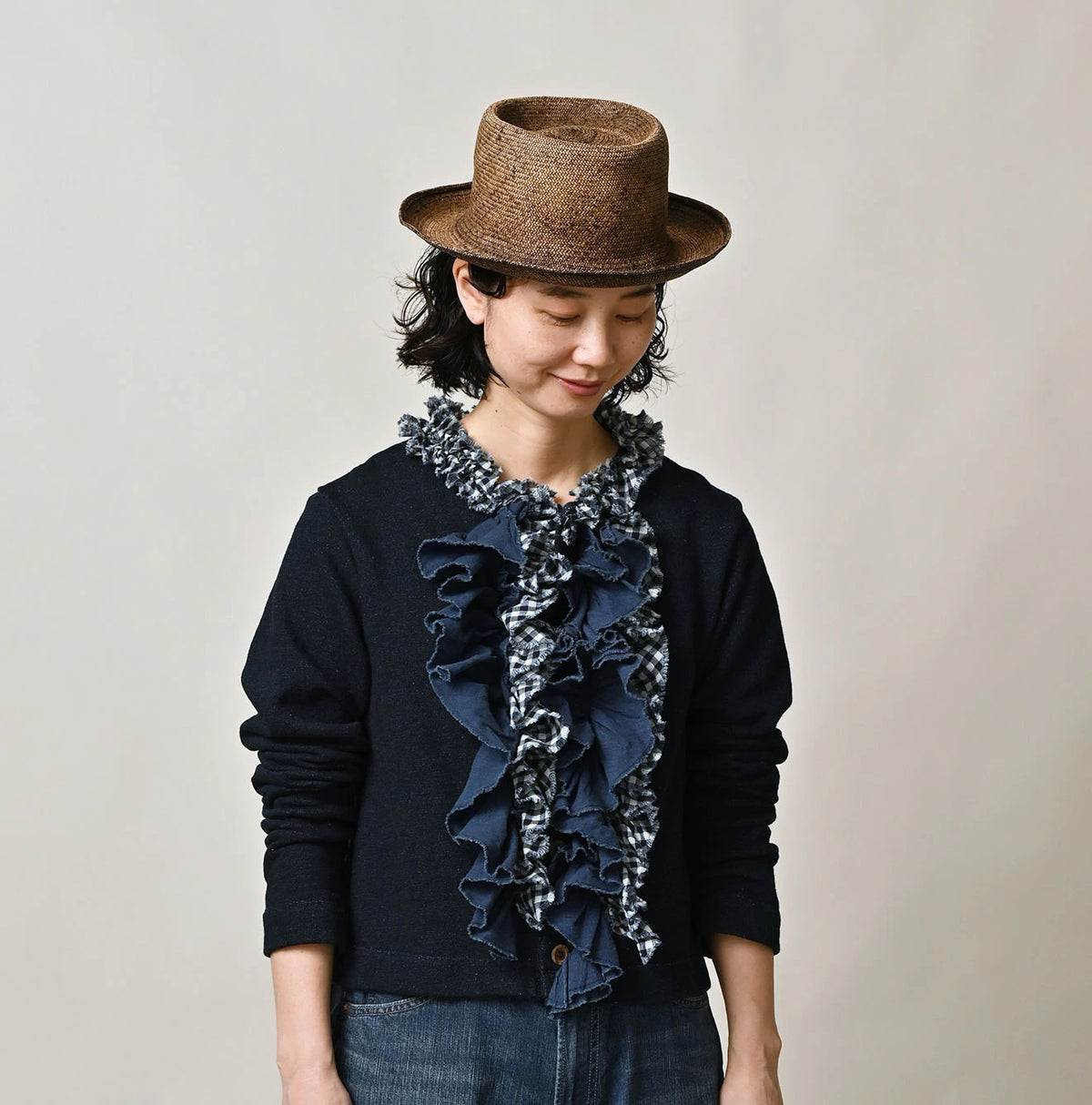 45R Indigo Mix Frill × Sweat Bolero