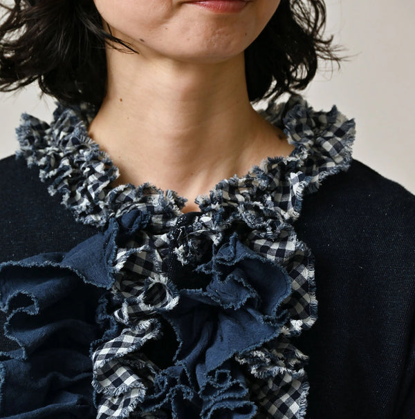 45R Indigo Mix Frill × Sweat Bolero