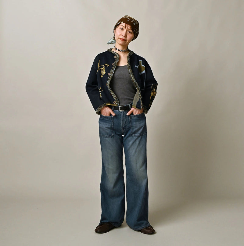 Indigo Jacquard Knit-Sewn Bolero - Image 3