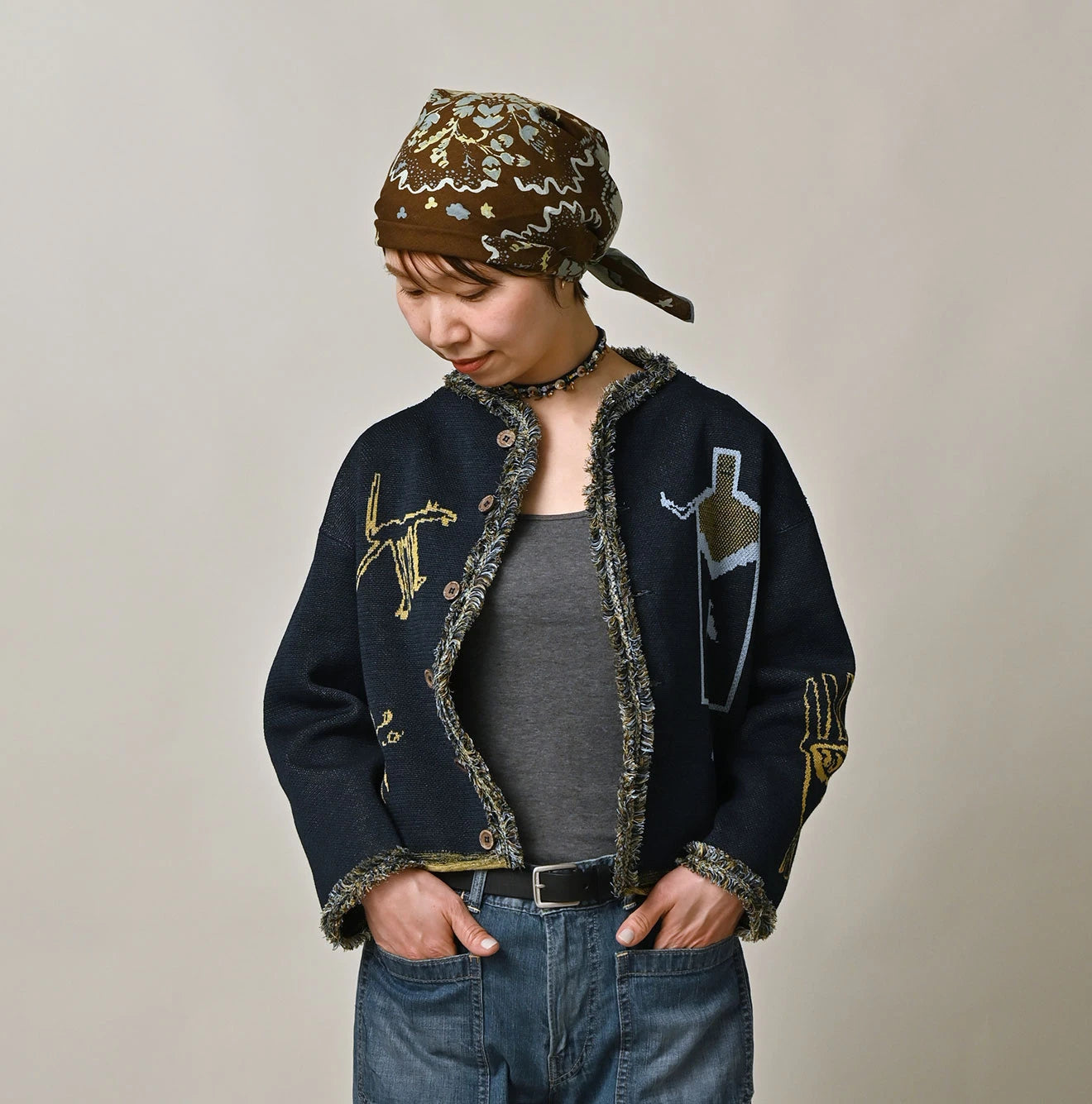 Indigo Jacquard Knit-Sewn Bolero - Image 4