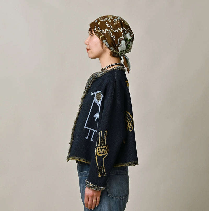 Indigo Jacquard Knit-Sewn Bolero - Image 5