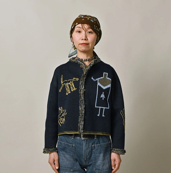 Indigo Jacquard Knit-Sewn Bolero