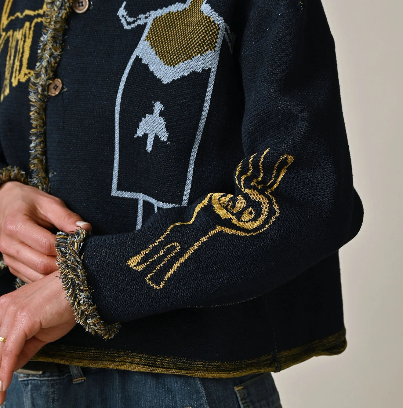 Indigo Jacquard Knit-Sewn Bolero - Image 12