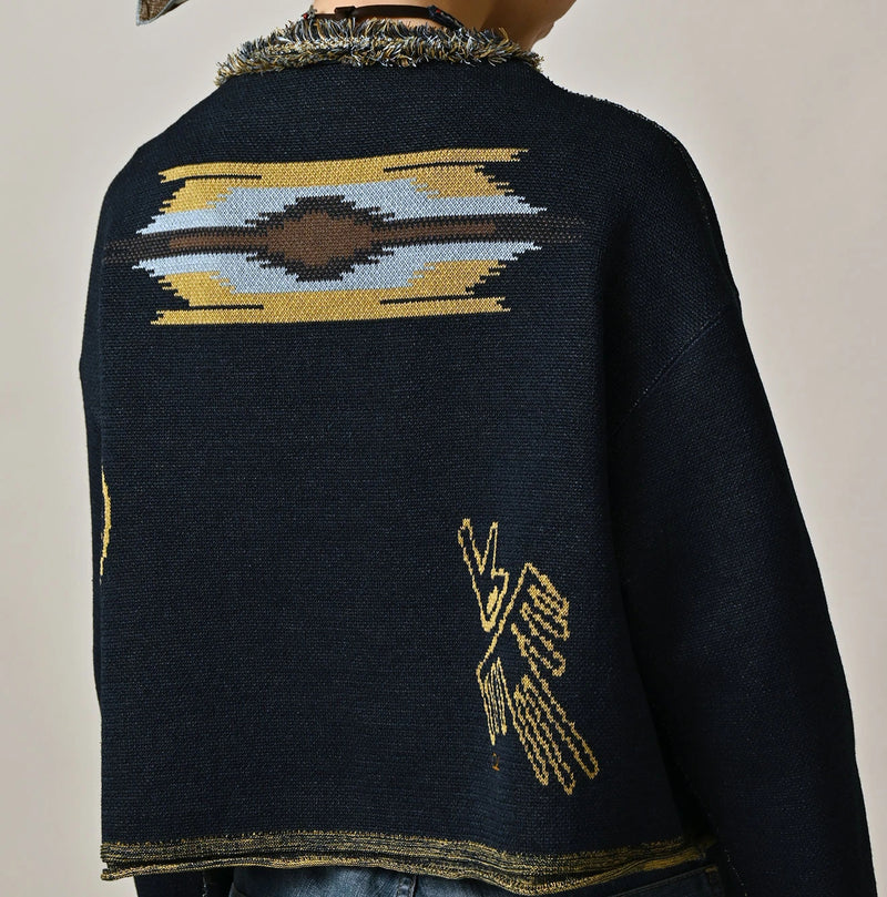 Indigo Jacquard Knit-Sewn Bolero - Image 14