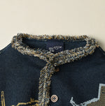 Indigo Jacquard Knit-Sewn Bolero