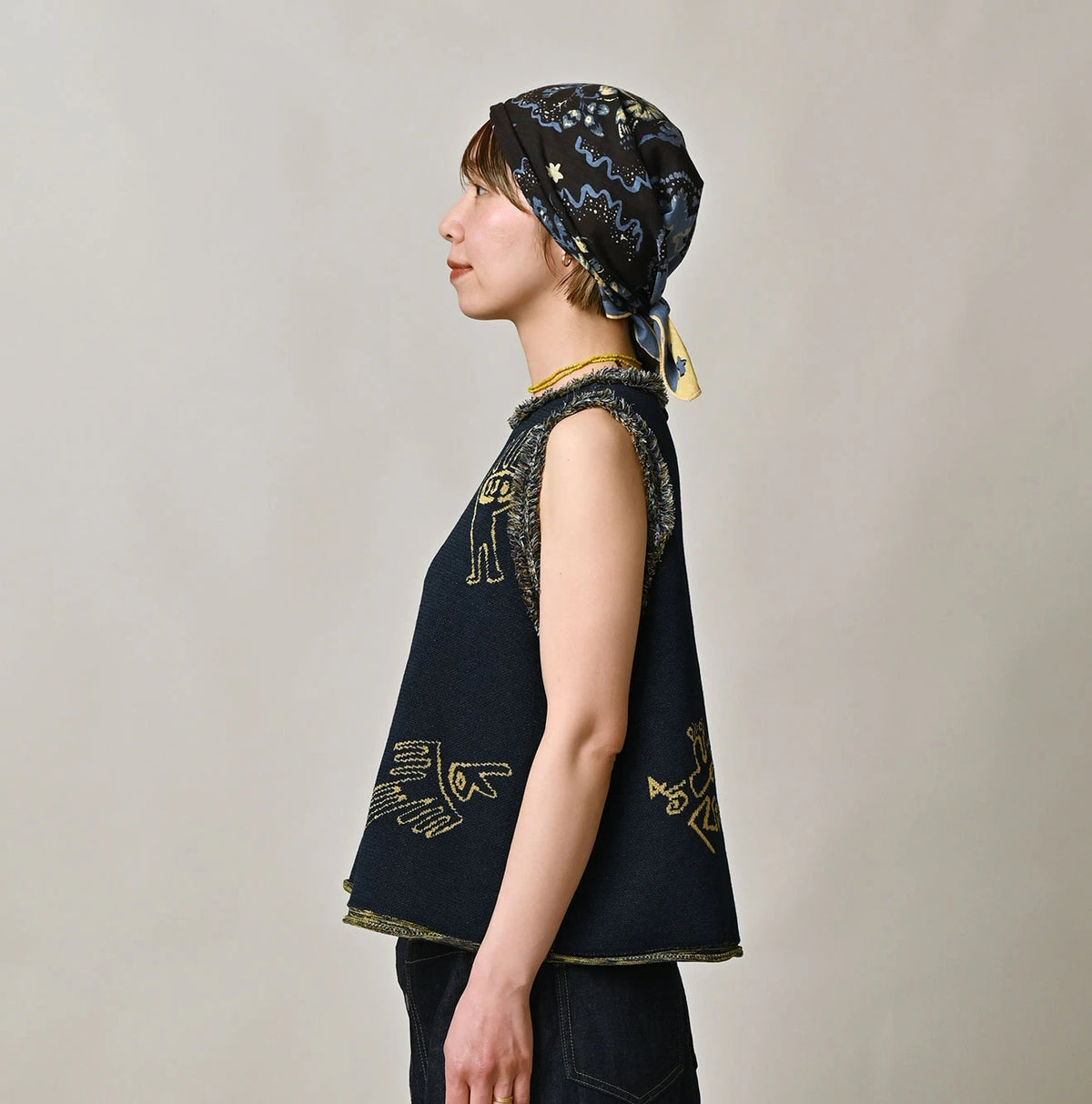 Indigo Jacquard Knit-Sewn Camisole