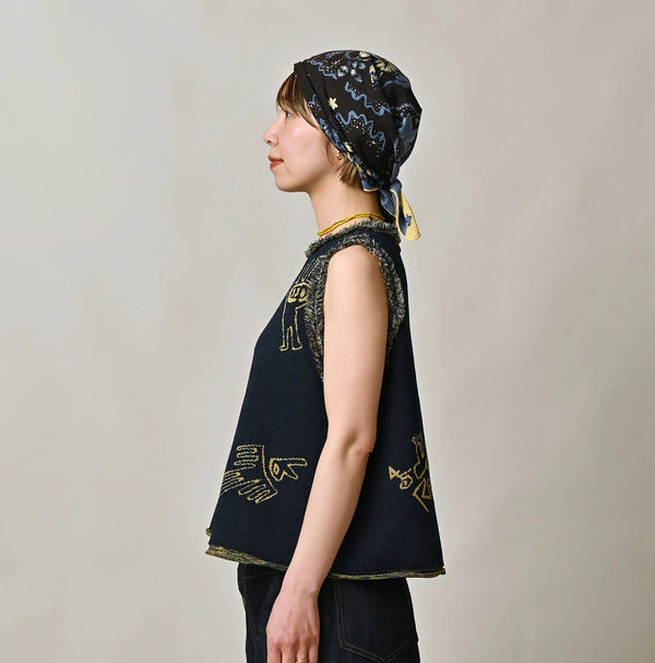 Indigo Jacquard Knit-Sewn Camisole