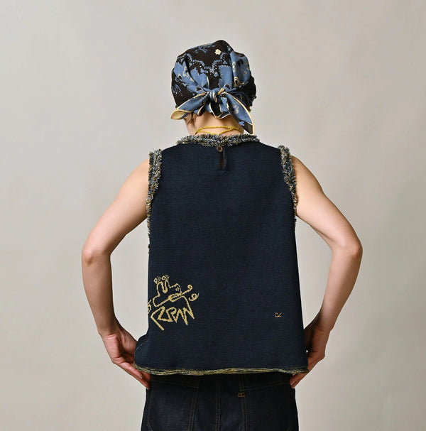 Indigo Jacquard Knit-Sewn Camisole