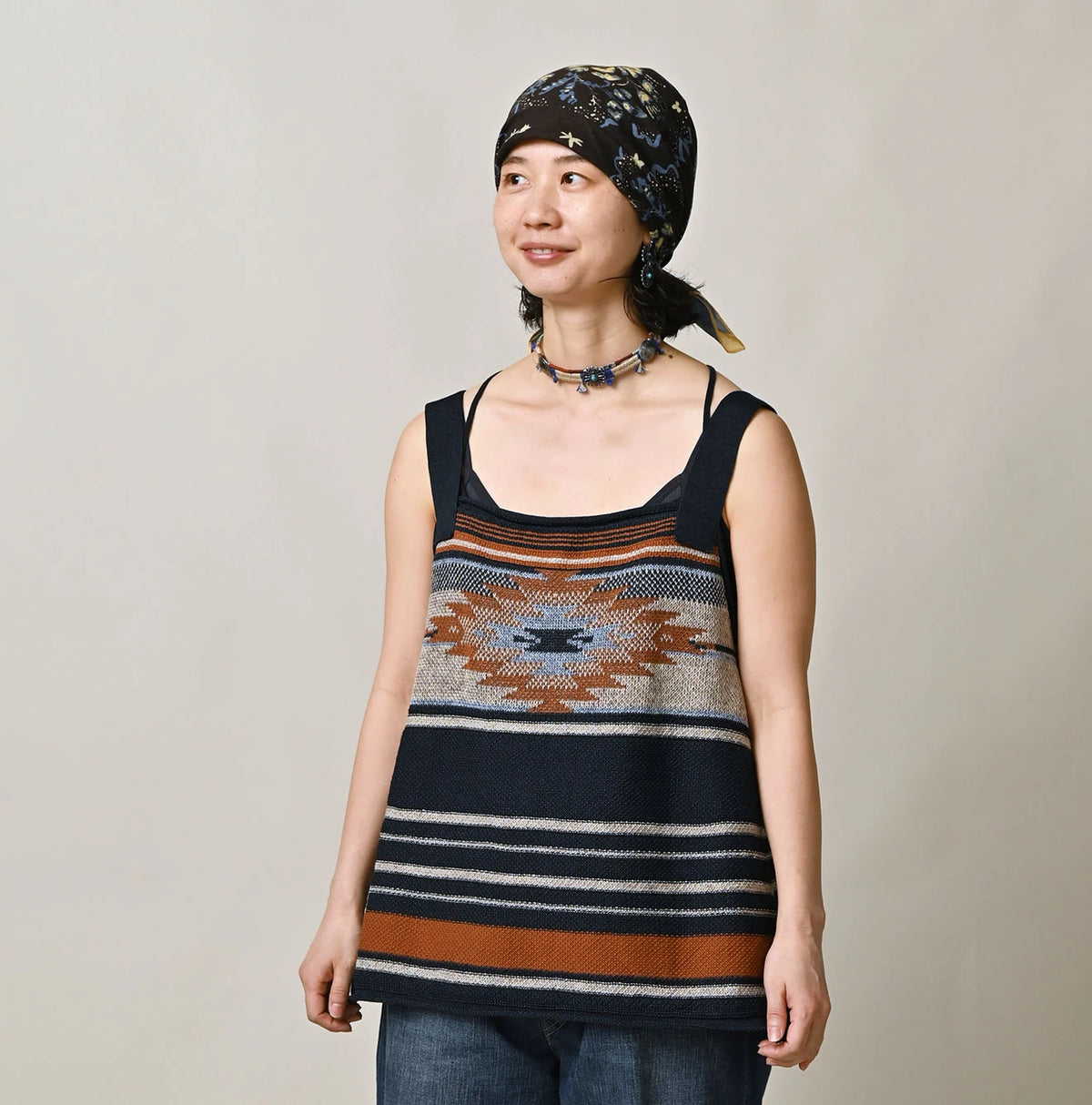45R Indigo Native Gima Jacquard Camisole