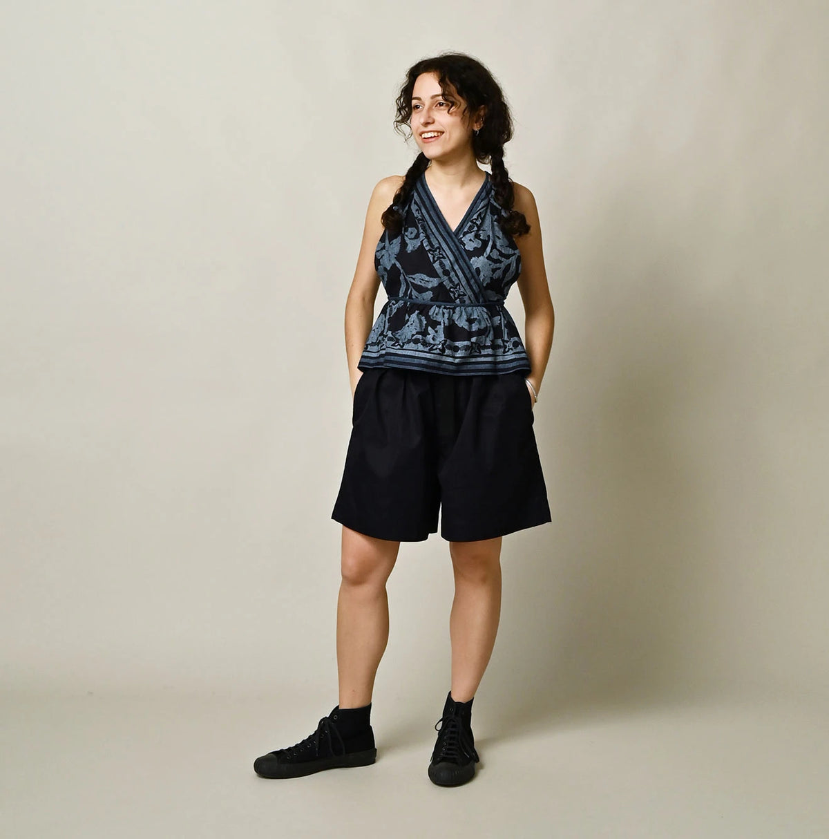 45R Indigo Khadi Flax Flower Tank Bra