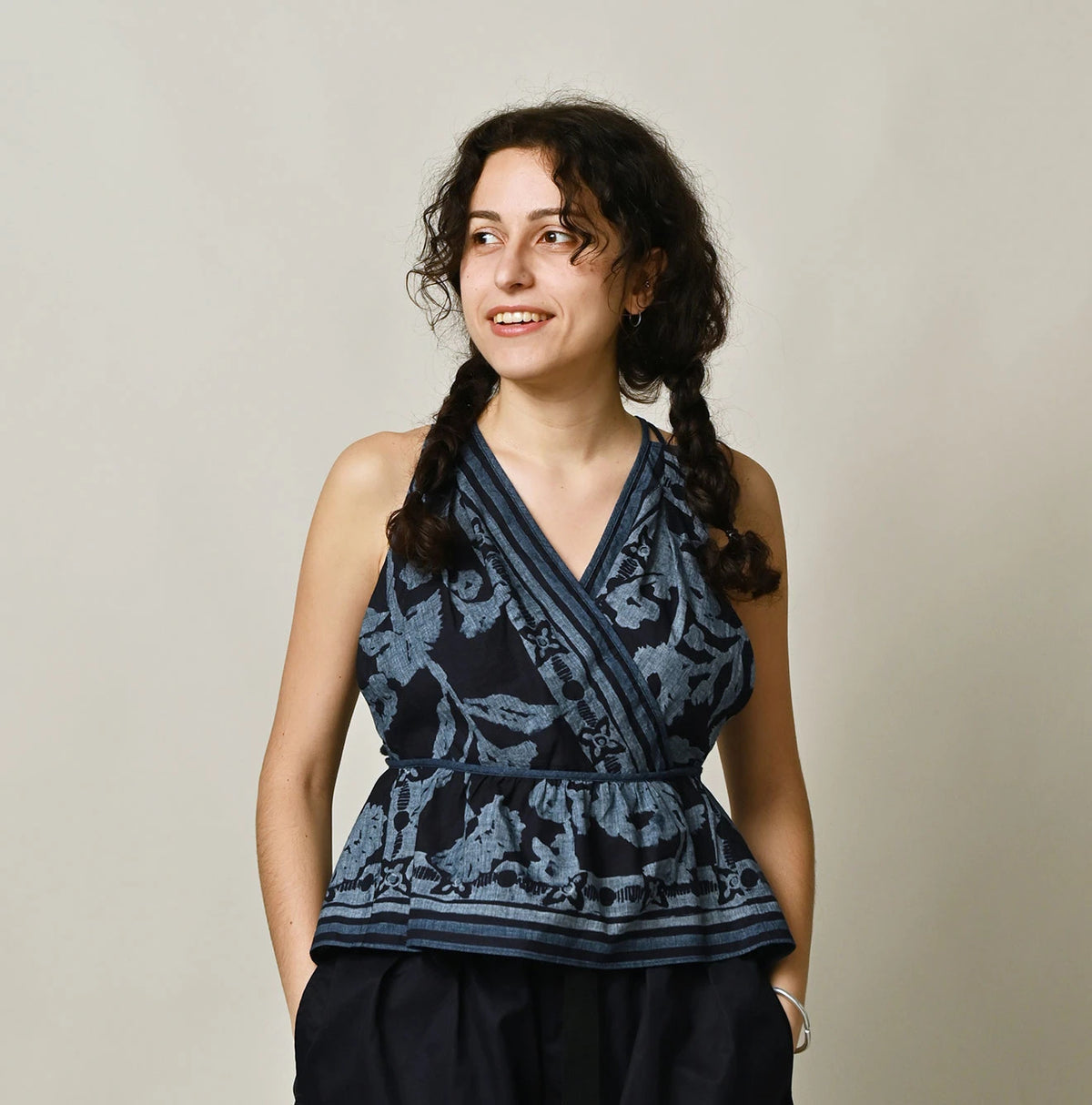 45R Indigo Khadi Flax Flower Tank Bra