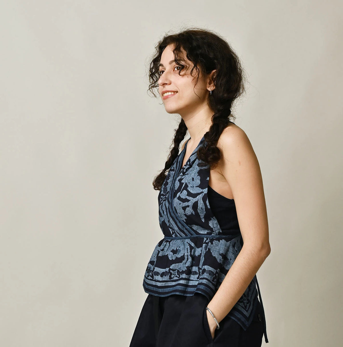 45R Indigo Khadi Flax Flower Tank Bra