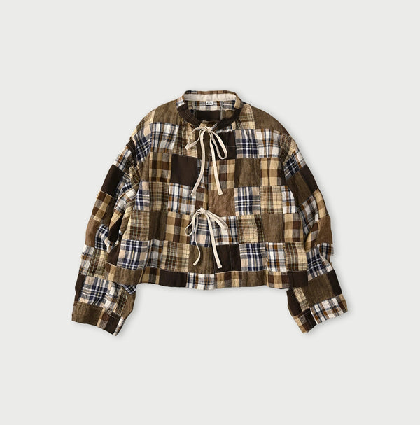 45R Linen Patchwork Military Smock Blouse