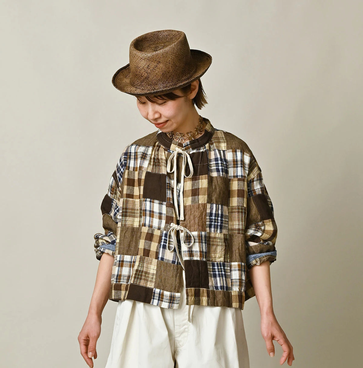 45R Linen Patchwork Military Smock Blouse