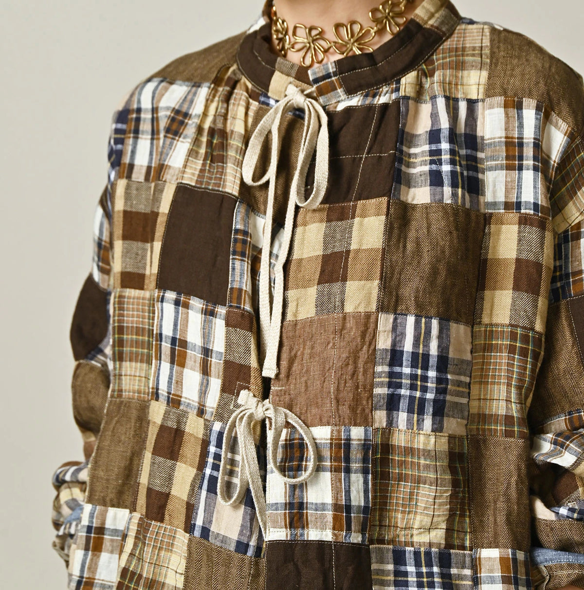 45R Linen Patchwork Military Smock Blouse